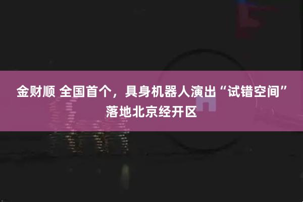 金财顺 全国首个，具身机器人演出“试错空间”落地北京经开区